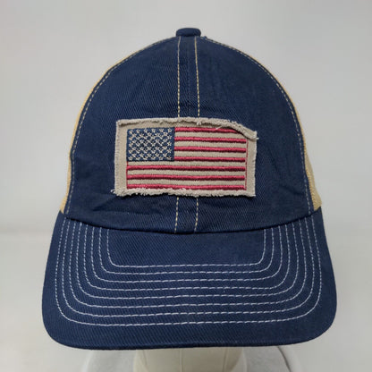 American Flag Snapback Mesh Back Trucker Hat Blue OSFM Colorblock