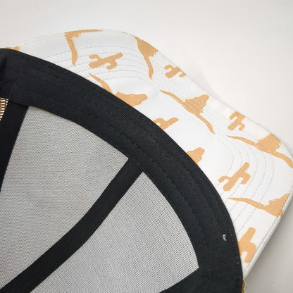Campin Cowgirl Trucker Hat White Brown One Size Longhorn Cactus Graphic Patch