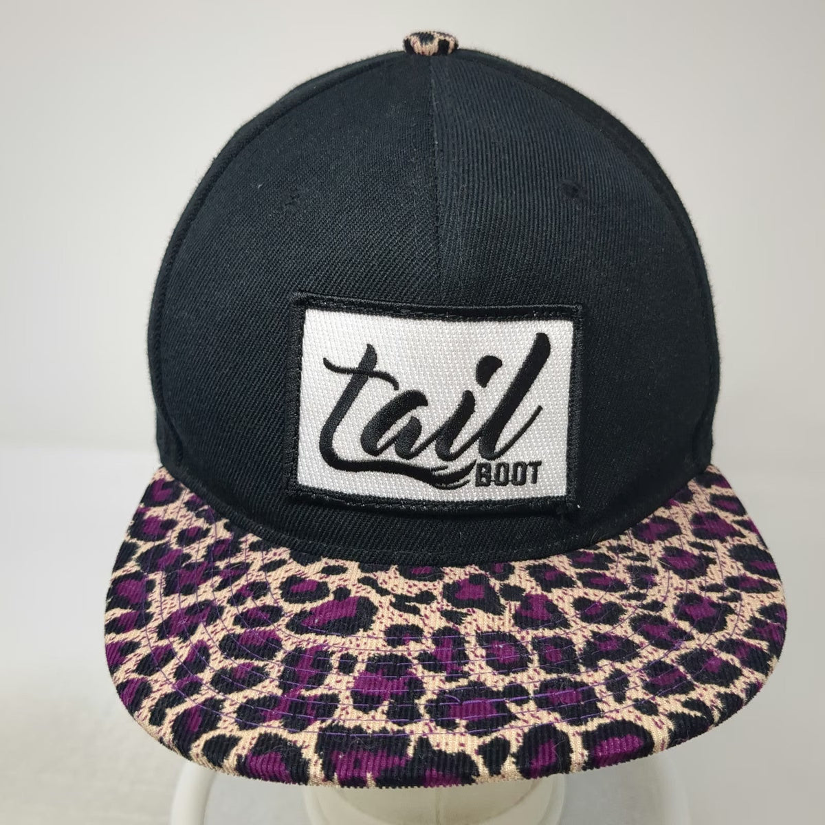 Snapback Hat Black Purple One Size Leopard Print Brim Tail Boot Graphic Patch