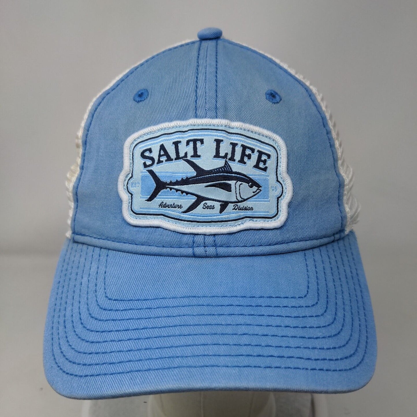 Salt Life Adventure Seas Division Trucker Hat Blue OSFM Embroidered Mesh Back