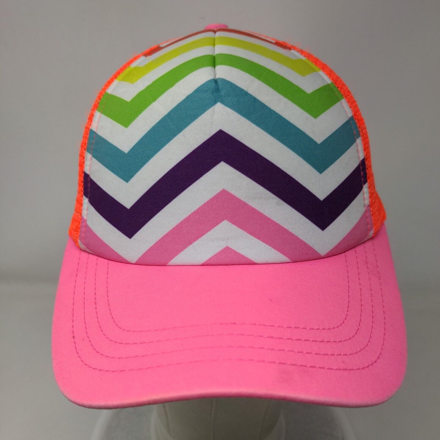 Rainbow Chevron Snapback Trucker Hat Multicolor One Size Adjustable Mesh Back