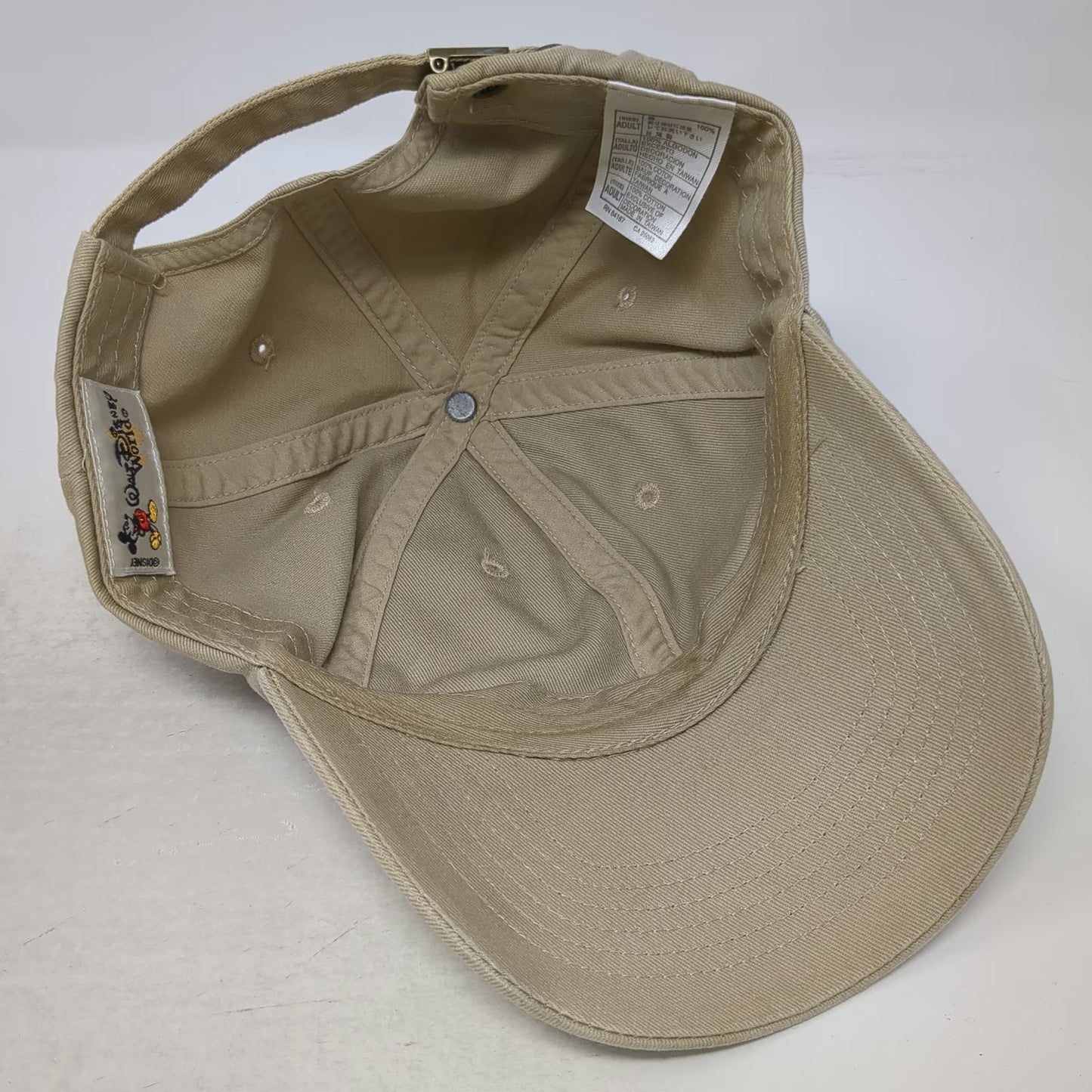 Disney Mickey Mouse Beige Baseball Cap One Size Cotton Slideback Embroidery Hat