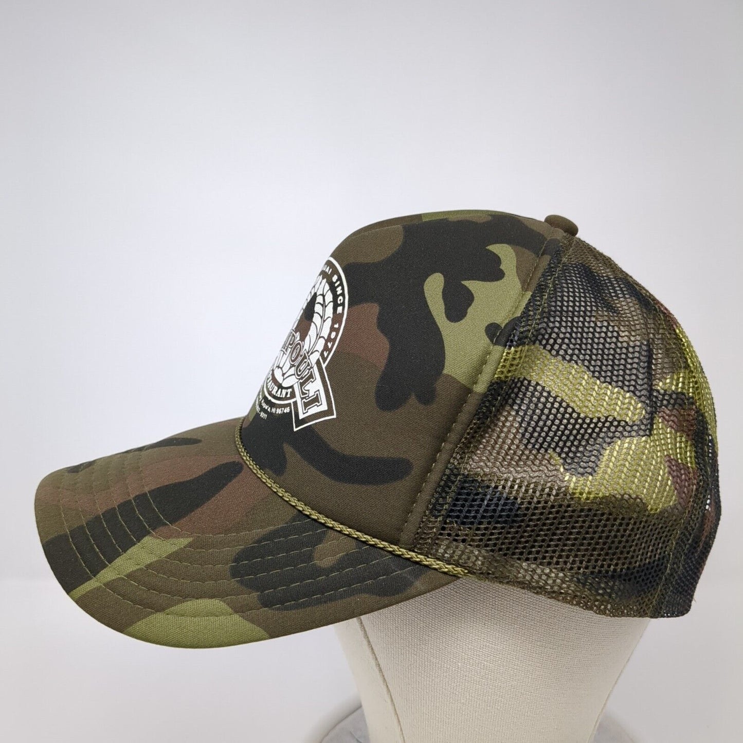 Waipouli Restaurant Snapback Rope Trucker Hat Camo One Size Mesh Back