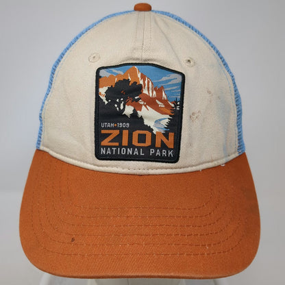 H3 Headwear Zion National Park Trucker Hat Beige Orange One Size Mesh Snapback