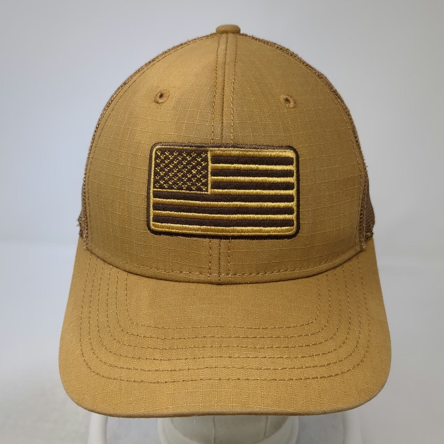 K3 Headwear Trucker Hat Brown One Size Snapback American Flag Patch Tactical