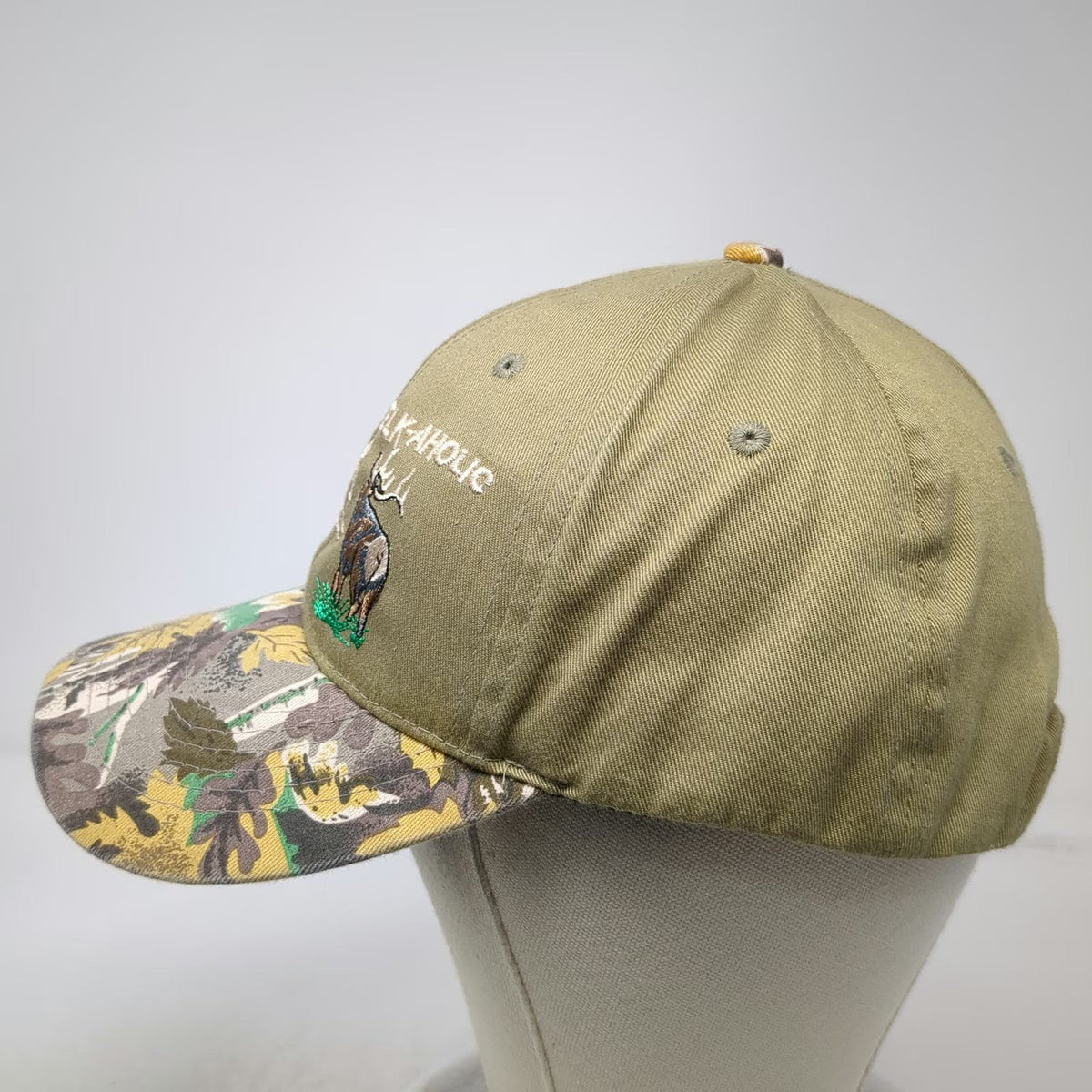 Green Baseball Cap One Size Elk-aholic Hunting Camo Brim Strapback Animal Hat