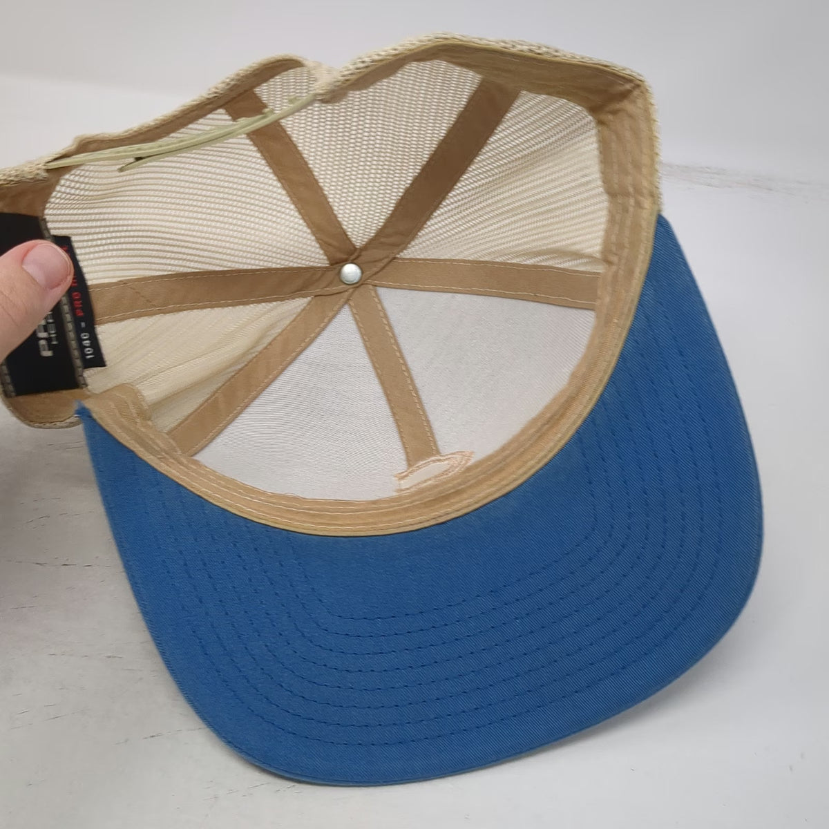 Pacific Headwear Trucker Hat Blue Beige One Size Chronicles Distilling Logo Hat