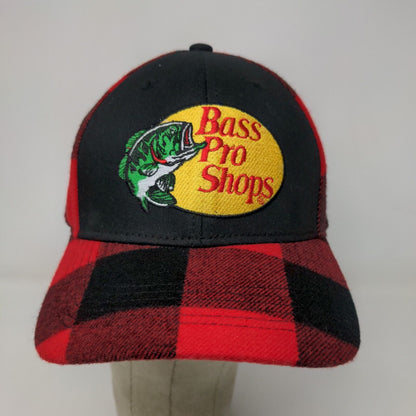 Bass Pro Shops Men's Snapback Hat Red Black Buffalo Plaid Size OSFM Embroidered