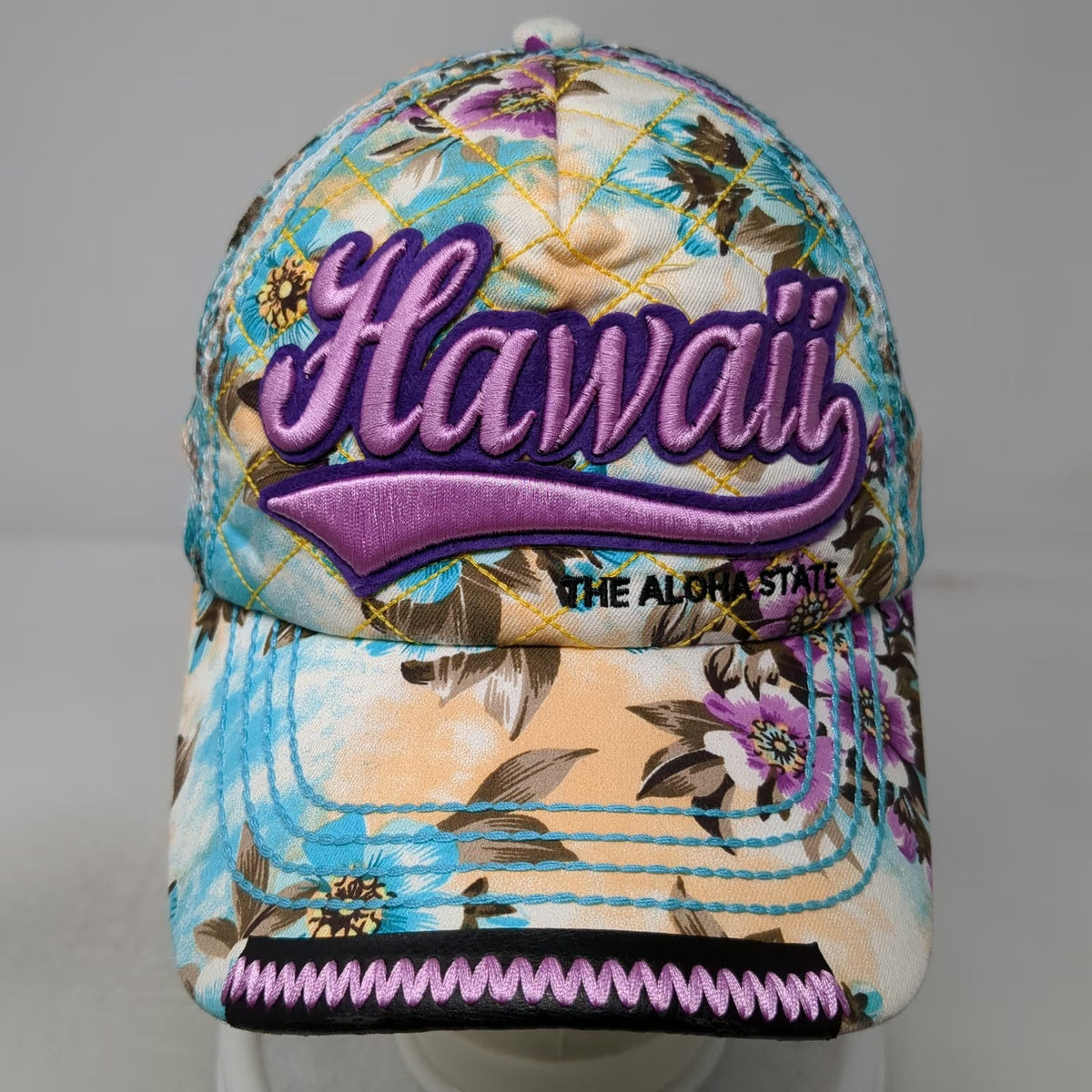 Robin Ruth Trucker Hat Blue One Size Hawaii Aloha State Floral Quilted Mesh