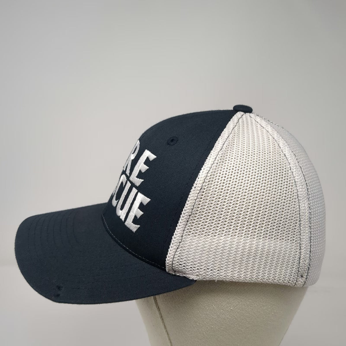 Richardson Baseball Cap Blue M Fire Rescue Mesh Fitted Hat Embroidered Flexfit