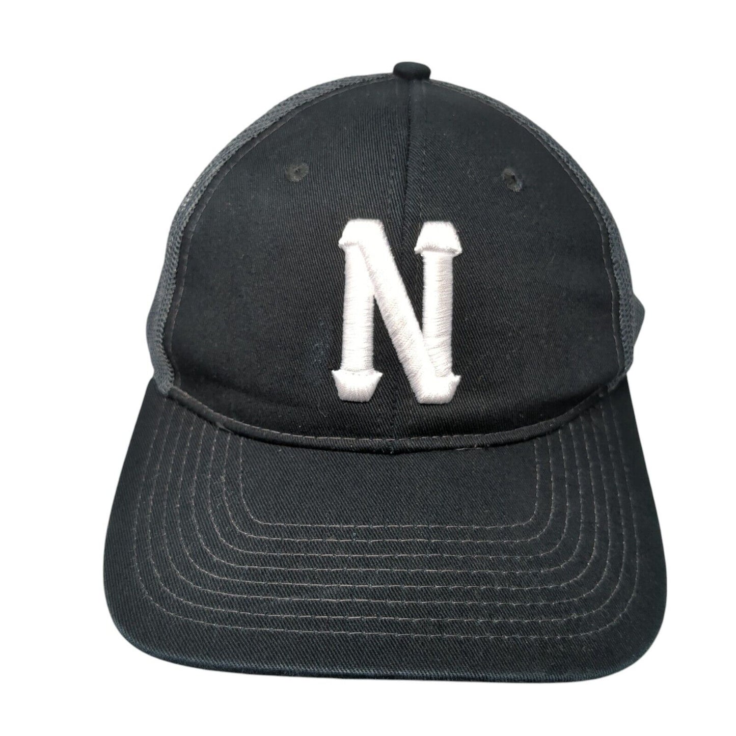 Letter N Snapback Mesh Back Trucker Hat Black One Size Embroidered