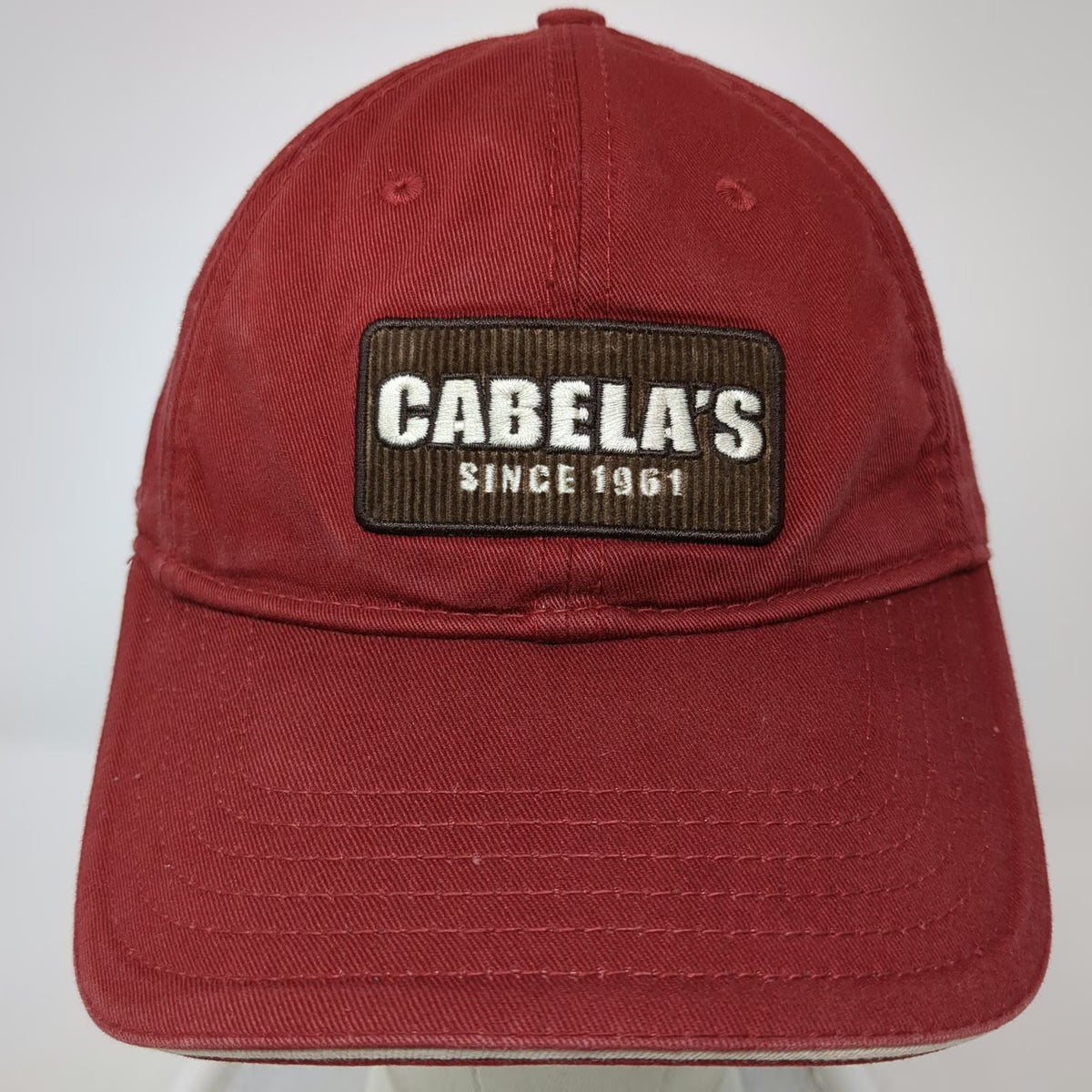 Cabela's Baseball Cap Hat Red One Size Patch Worlds Foremost Outfitter Slideback