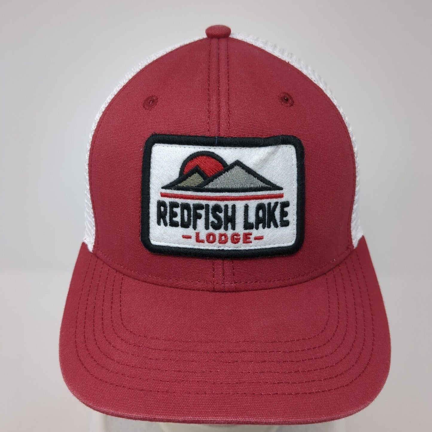 Redfish Lake Lodge Snapback Trucker Hat Red One Size Adjustable Mesh Back Legacy