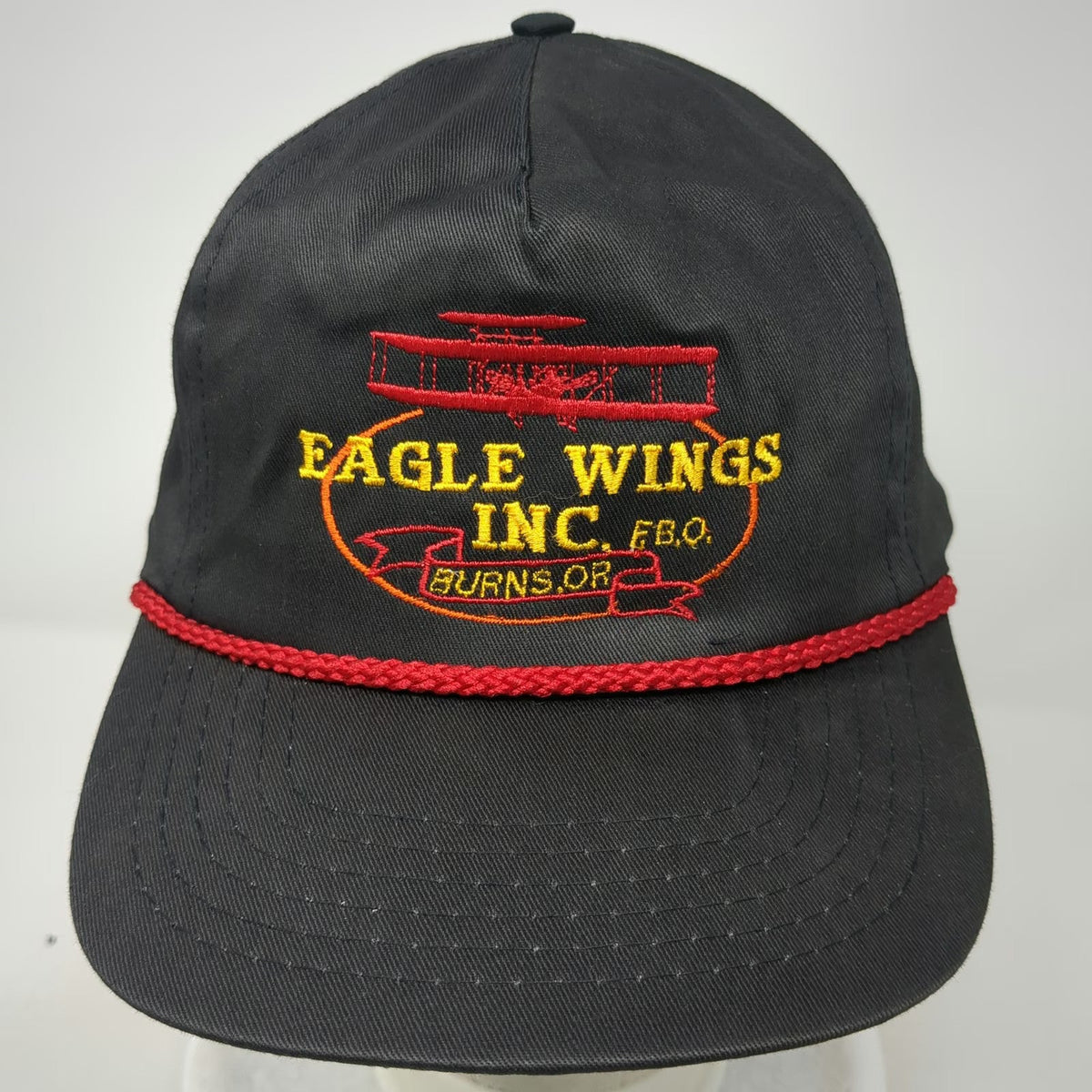 Black 5 Panel One Size Rope Hat Snapback Eagle Wings Inc Aviation Burns OR