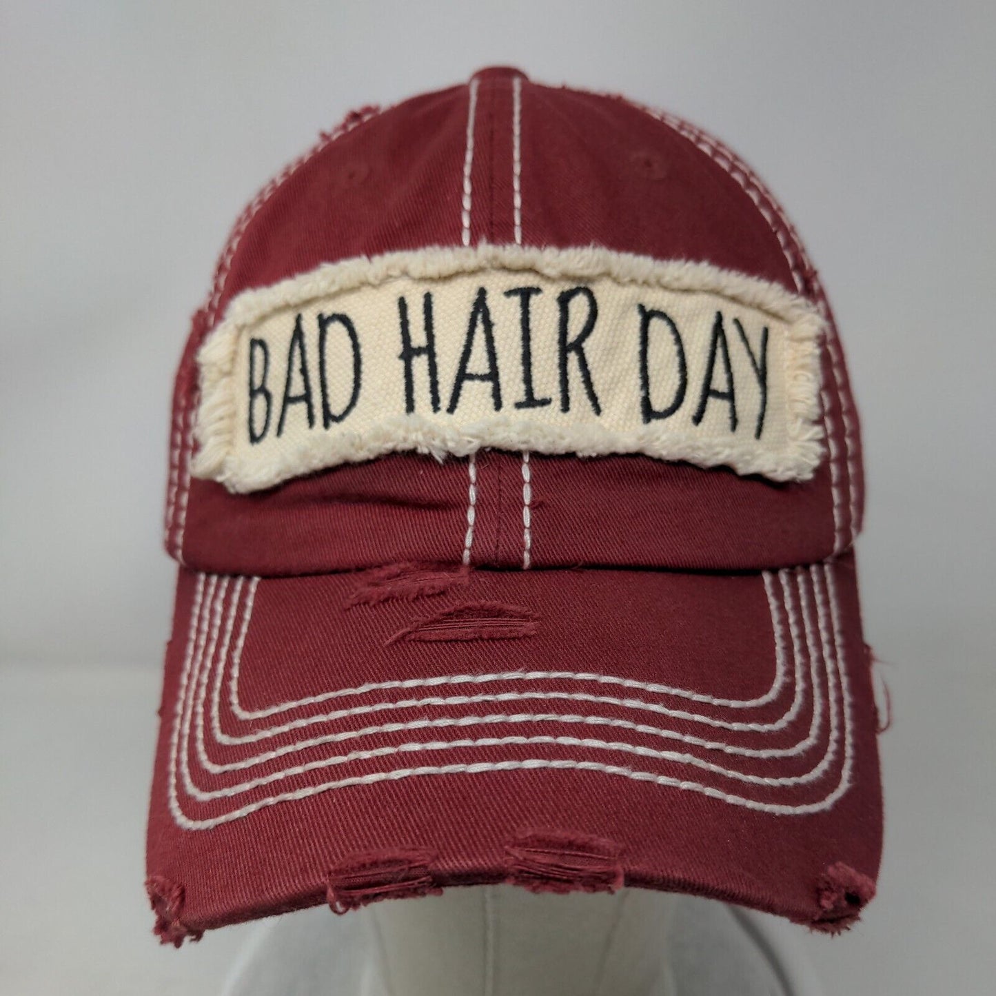 Bad Hair Day Strapback Hat Red One Size Distressed KB ETHOS Vintage