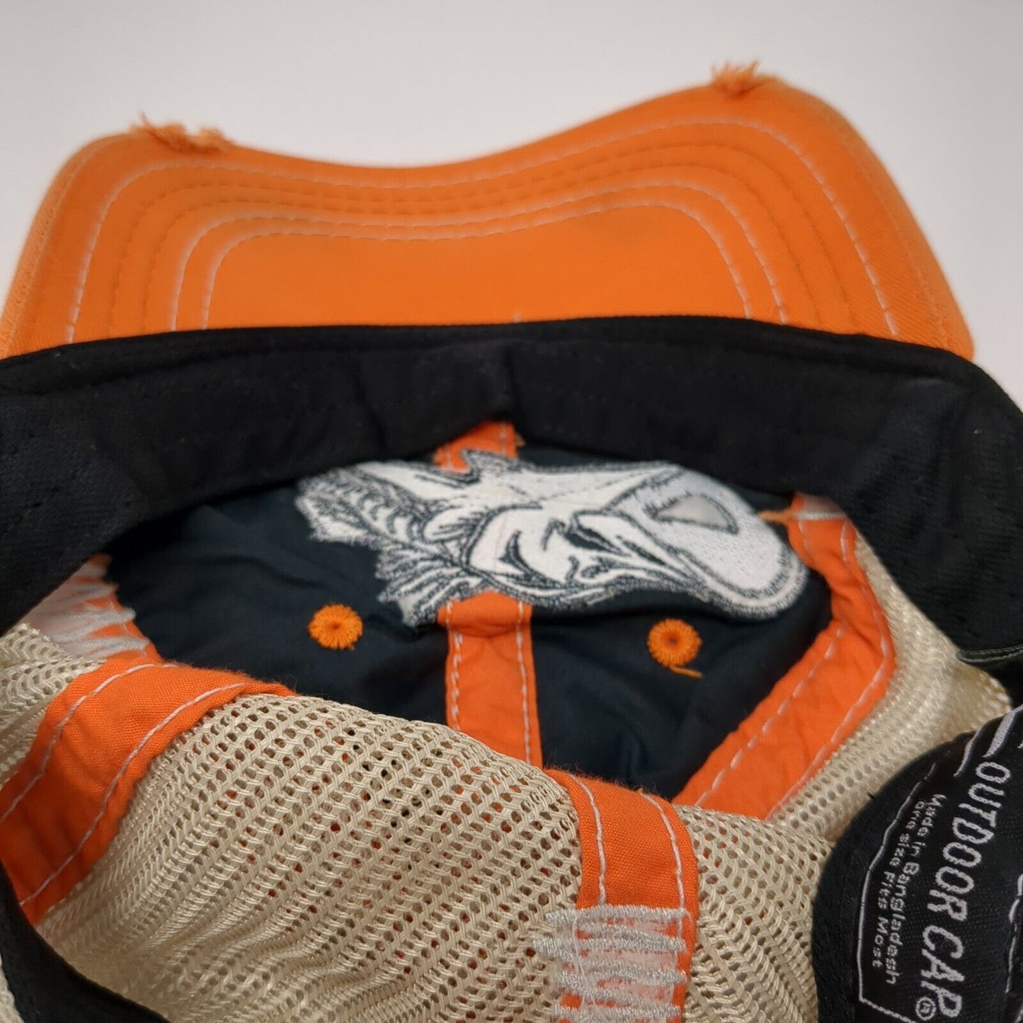 Outdoor Cap Strapback Trucker Hat Orange One Size Adjustable Distressed Mesh