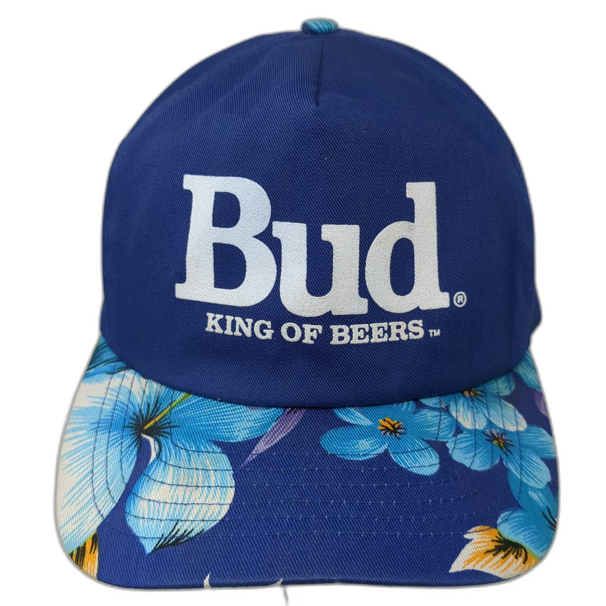 San Sun 5 Panel Blue Hat One Size Floral Brim Snapback Bud King of Beers