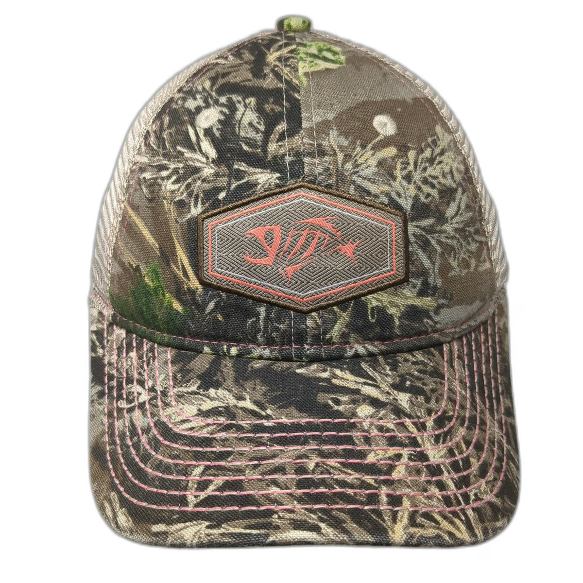 G.Loomis Trucker Hat Brown One Size Camo Mesh Pink Contrast Stitching Fish Logo