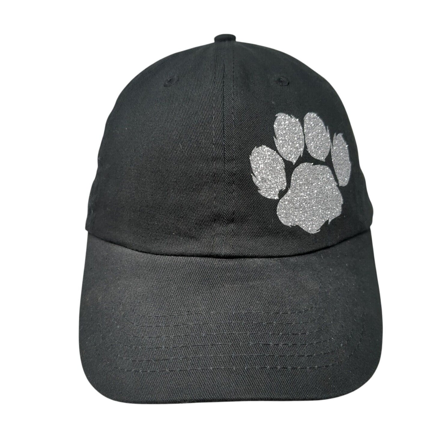 Paw Print Slideback Hat Black One Size Adjustable Vented Holes 6 Panel Cotton