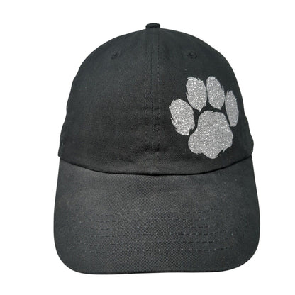 Paw Print Slideback Hat Black One Size Adjustable Vented Holes 6 Panel Cotton