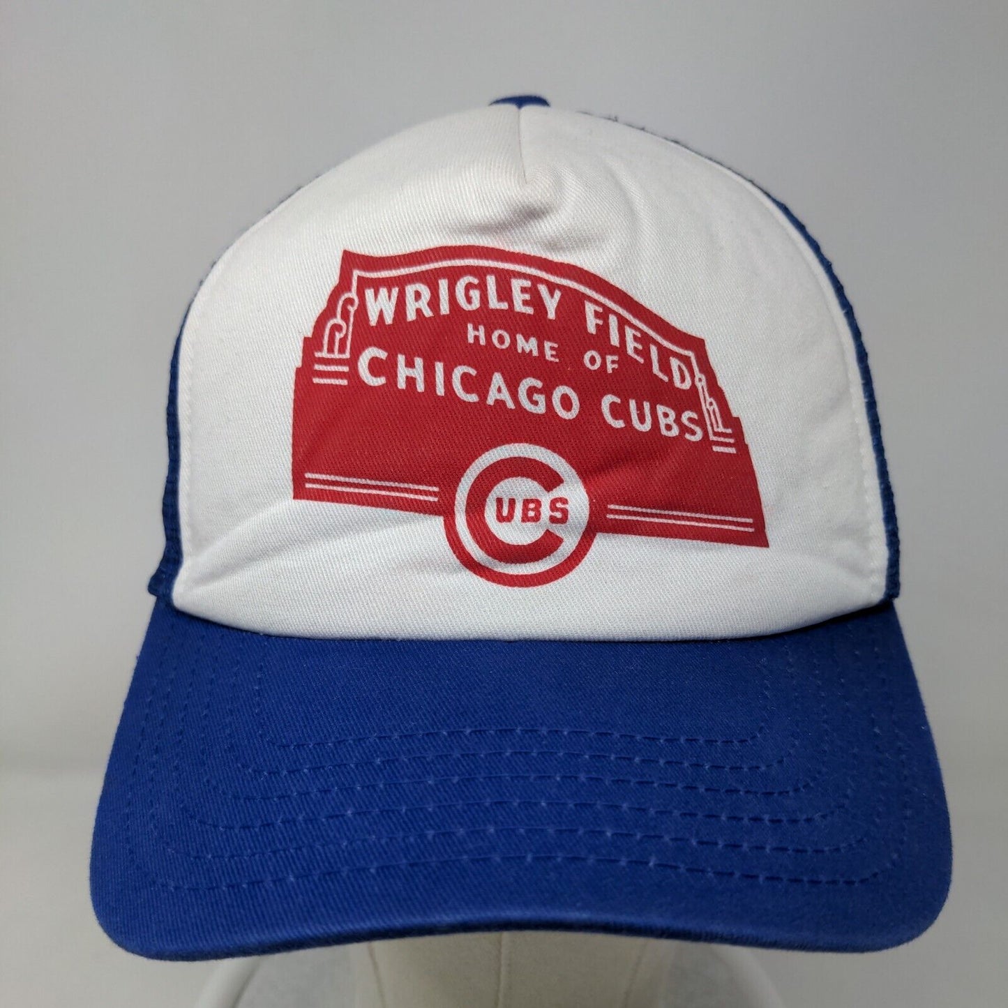 American Needle Mens Snapback Mesh Back Hat Blue Chicago Cubs Wrigley Field Logo