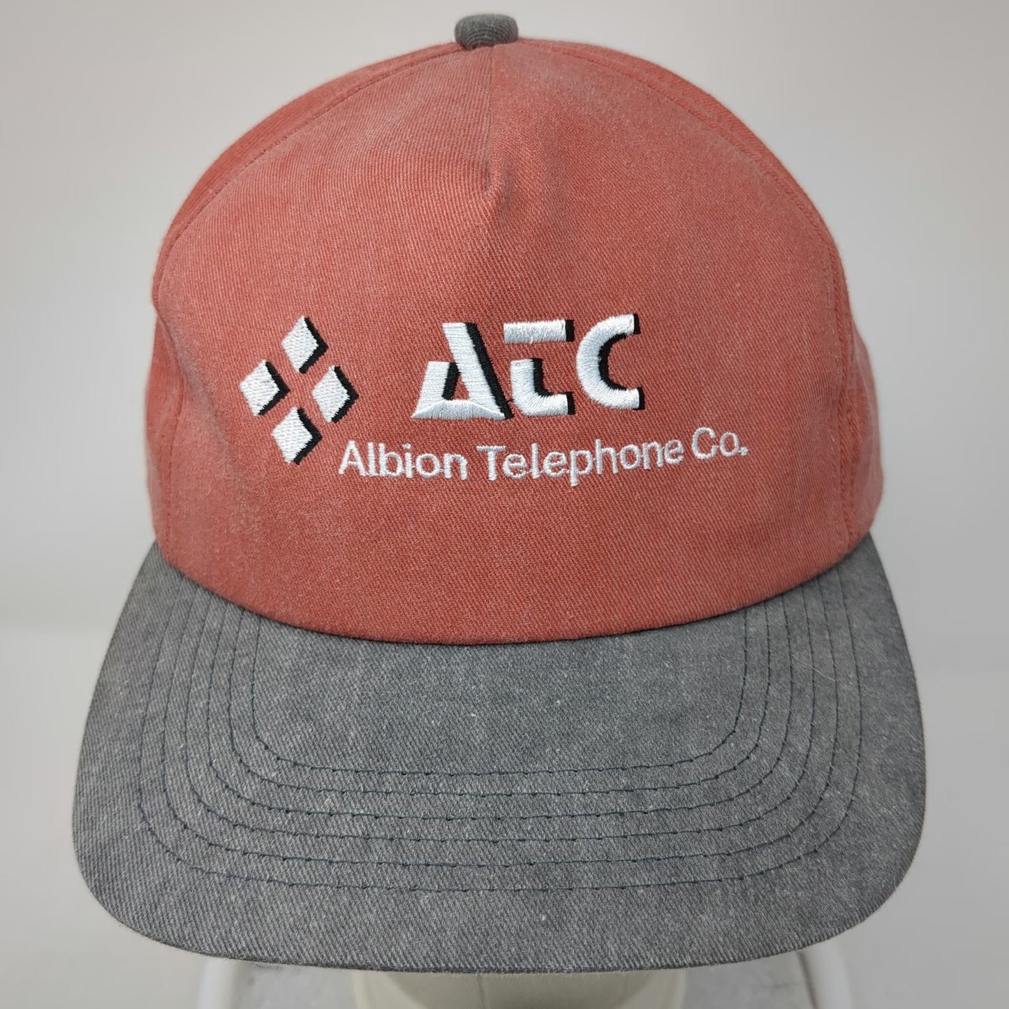 K-Products 5 Panel Red Gray Albion Telephone Co Slideback USA Made hat Vintage