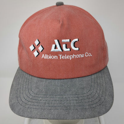 K-Products 5 Panel Red Gray Albion Telephone Co Slideback USA Made hat Vintage