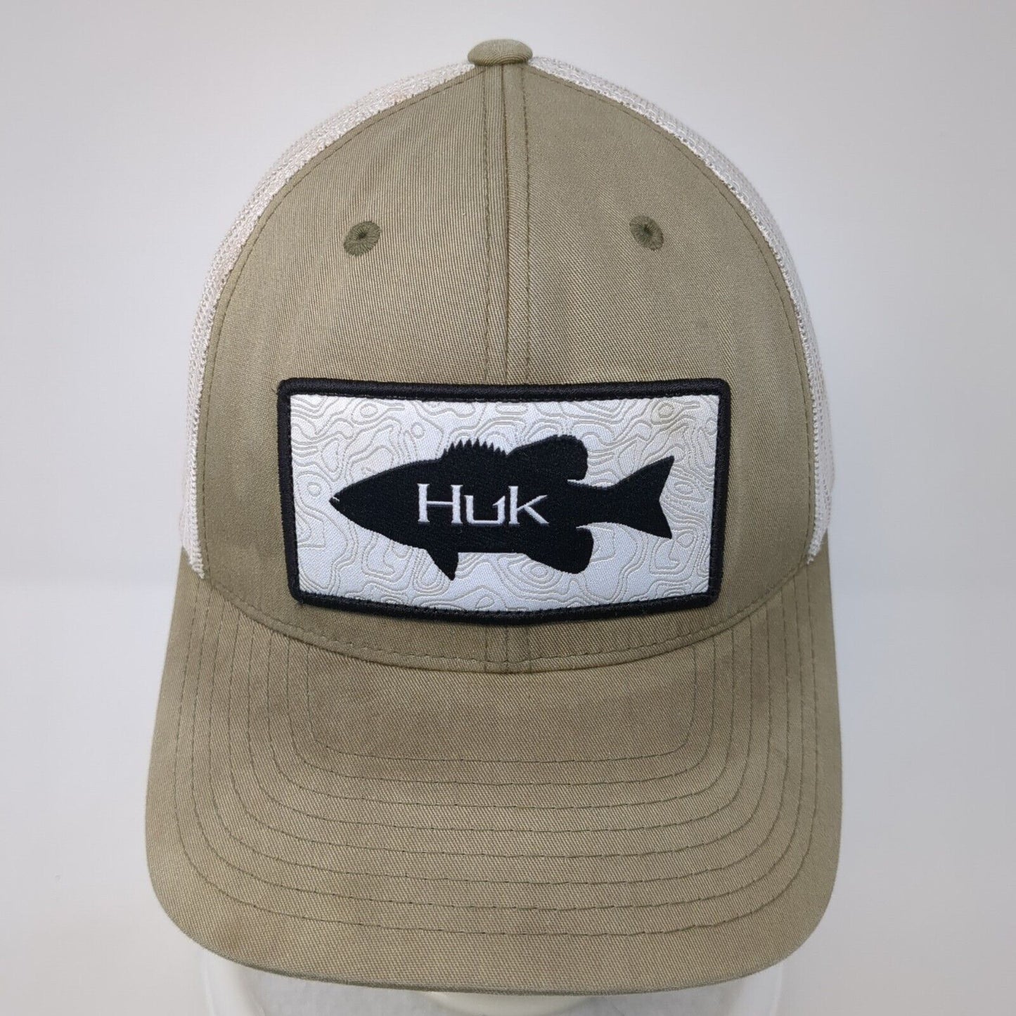 Huk Fish Performance Snapback Trucker Hat Tan One Size Mesh Back Yupoong