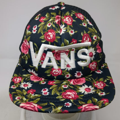 Vans Trucker Hat Black Floral Pink White One Size Mesh Snapback Flat Brim Logo