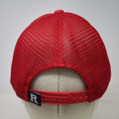Top of the World Trucker Hat Red Gray White OSFM Rutgers Script Mesh Snapback