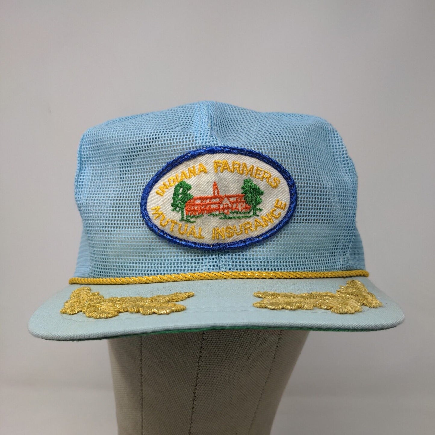 Derby Cap Mens Mesh Back Trucker Hat Blue Scrambled Eggs Indiana Farmers Vintage