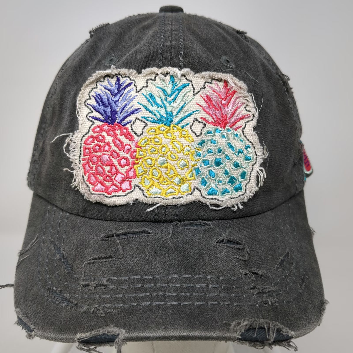 4350 District Baseball Cap Gray One Size Distressed Pineapple Hello Summer Hat