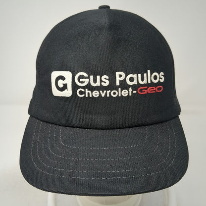 Gus Paulos Chevrolet Geo Black OS Trucker Snapback Hat Made USA Car Vintage