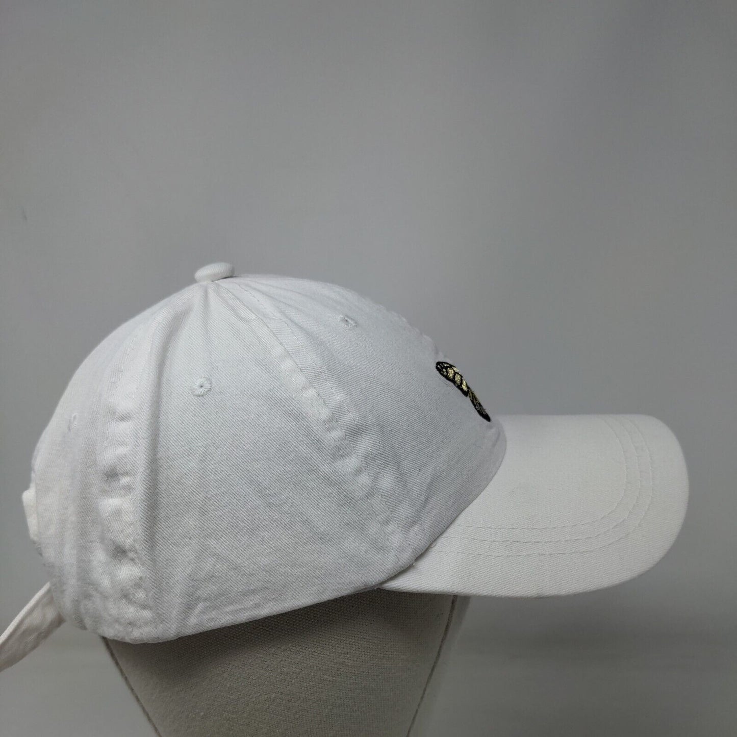 Butterfly Slideback Hat White OS Adjustable Embroidered Vented Holes Cotton