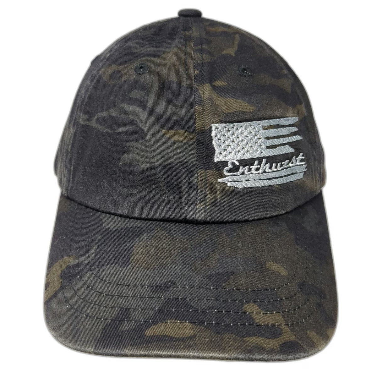 Yupoong Baseball Cap Black OSFM Camo Enthuzst American Flag Slideback Hat Logo