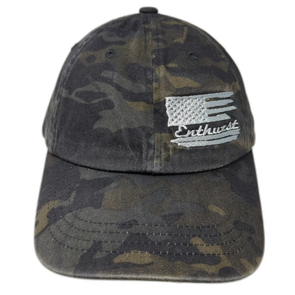 Yupoong Baseball Cap Black OSFM Camo Enthuzst American Flag Slideback Hat Logo