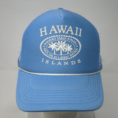 Hawaii Islands Molokai Lanai Kona Trucker Hat Blue OS Adjustable Mesh Back Rope