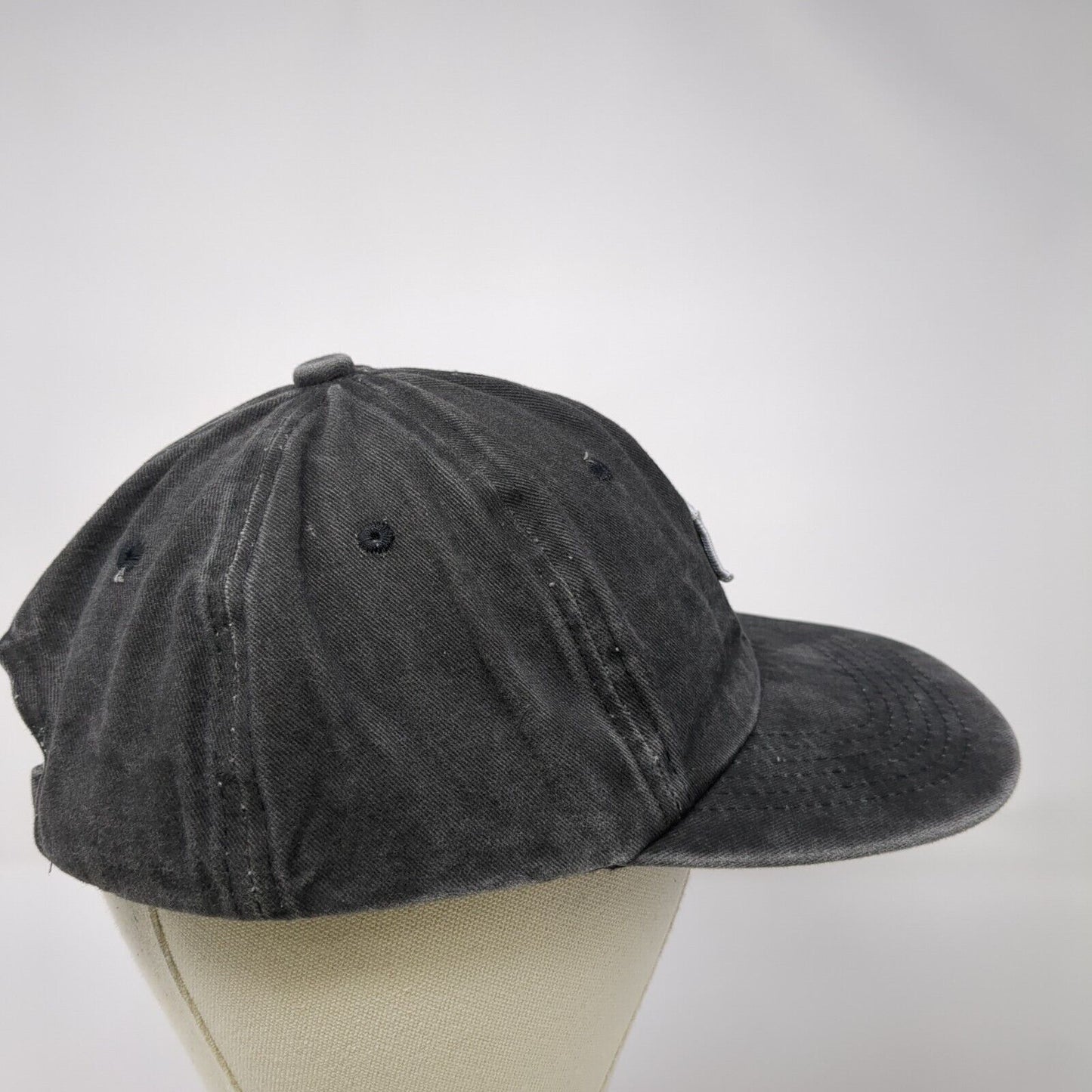 Smiley Face Slideback Hat Black One Size Adjustable Patch Vented Holes 6 Panel