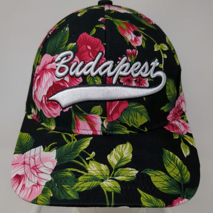 Budapest Floral Rose Baseball Cap Black One Size Embroidered Flower Pattern Hat