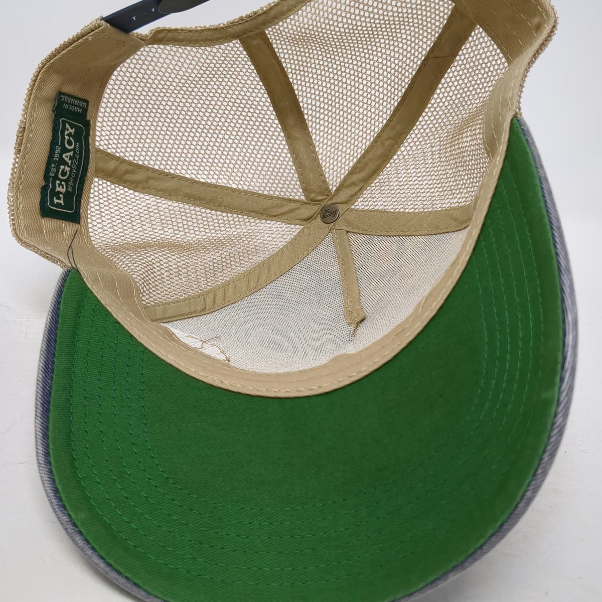 Legacy Trucker Hat Beige One Size Sun Valley Idaho Leather Patch Mesh Snapback