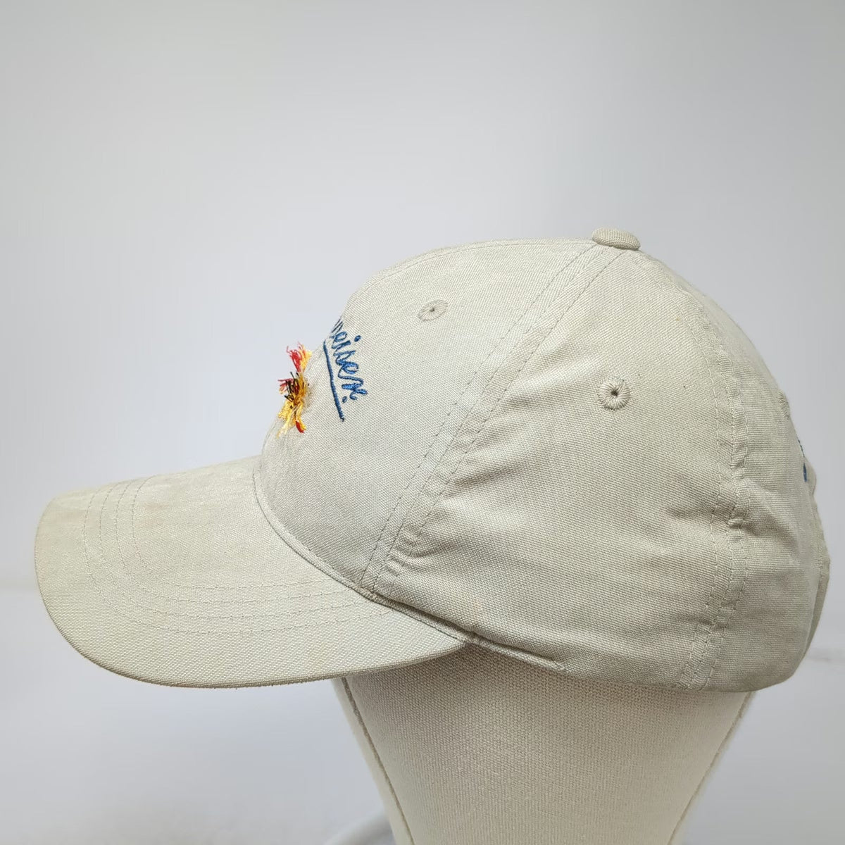 Budweiser Beer Logo Baseball Cap Beige Fly 2002 Fishing Lure Brim Hat Vintage