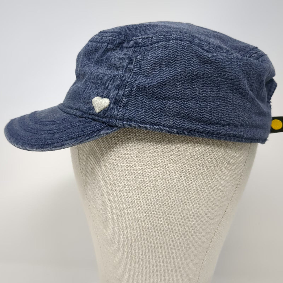 Old Navy Army Cap Blue One Size Heart Embroidery Herringbone Striped Lining Hat