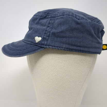 Old Navy Army Cap Blue One Size Heart Embroidery Herringbone Striped Lining Hat