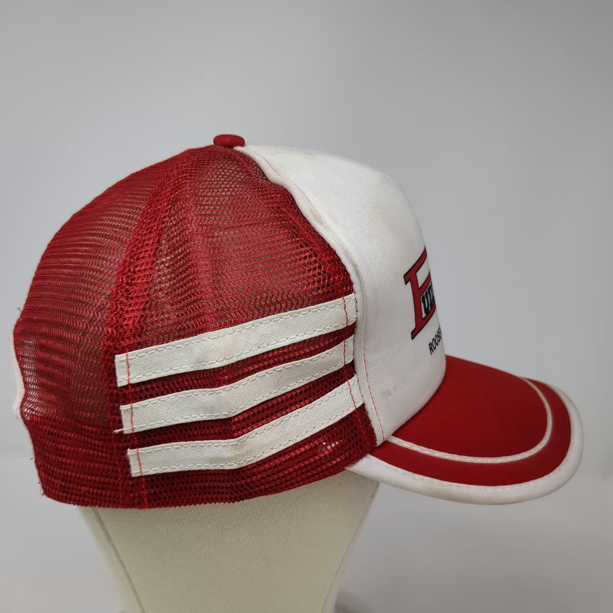 San Sun Trucker Hat Red White One Size Snapback Pumpers Inc Roosevelt UT Striped