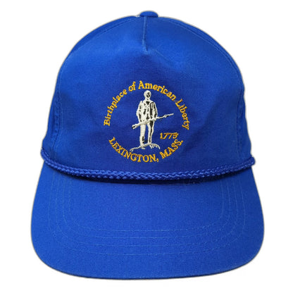Yupoong 5 Panel Blue One Size Hat Birthplace American Liberty Lexington MA Rope