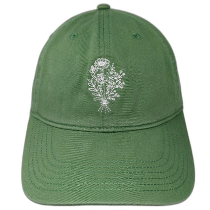 Mighty Fine Baseball Cap Green One Size Embroidered Flower Bouquet Slideback Hat