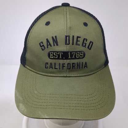 Trucker Hat Green One Size San Diego California Mesh Snapback Curved Brim Hat