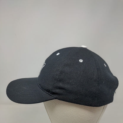 NY Strapback Hat Black One Size Adjustable Embroidered Solid 6 Panel