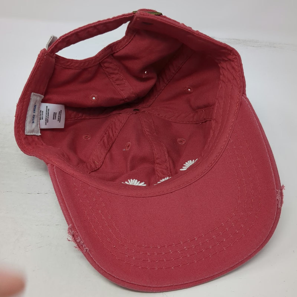 Life is Good Baseball Cap Red One Size Daisy Embroidered Cotton Slideback Hat
