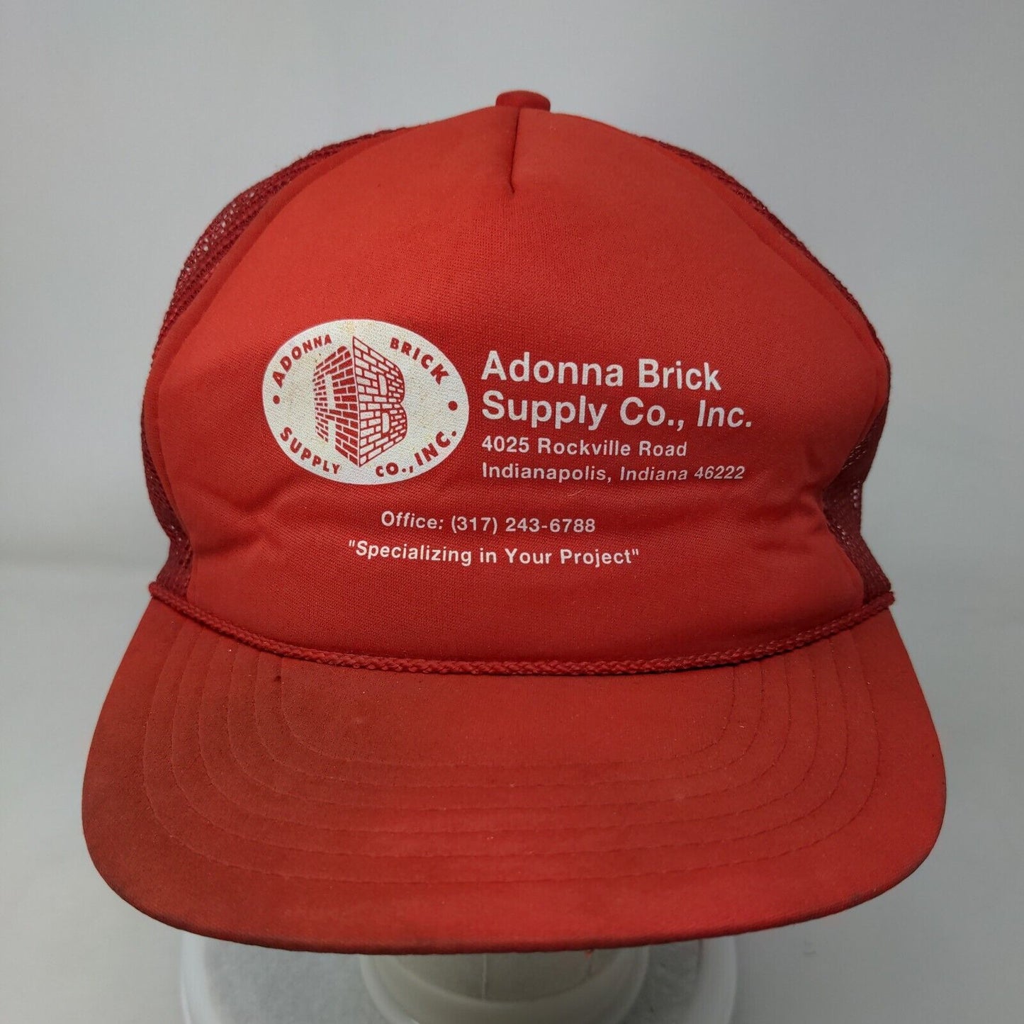 Adonna Brick Supply Co Inc. Snapback Trucker Hat Red OSFA Mesh Back Rope 6 Panel
